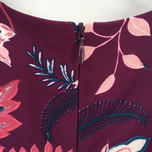 Eliza J Floral Aubergine Long Sleeve Midi Dress Size 4 in Maroon Multicolor NWT - Picture 6 of 8